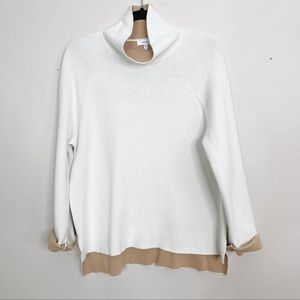Reiss Chloe Mock Neck Sweater Colorblock Oversized White Tan XS Cotton Cashmere